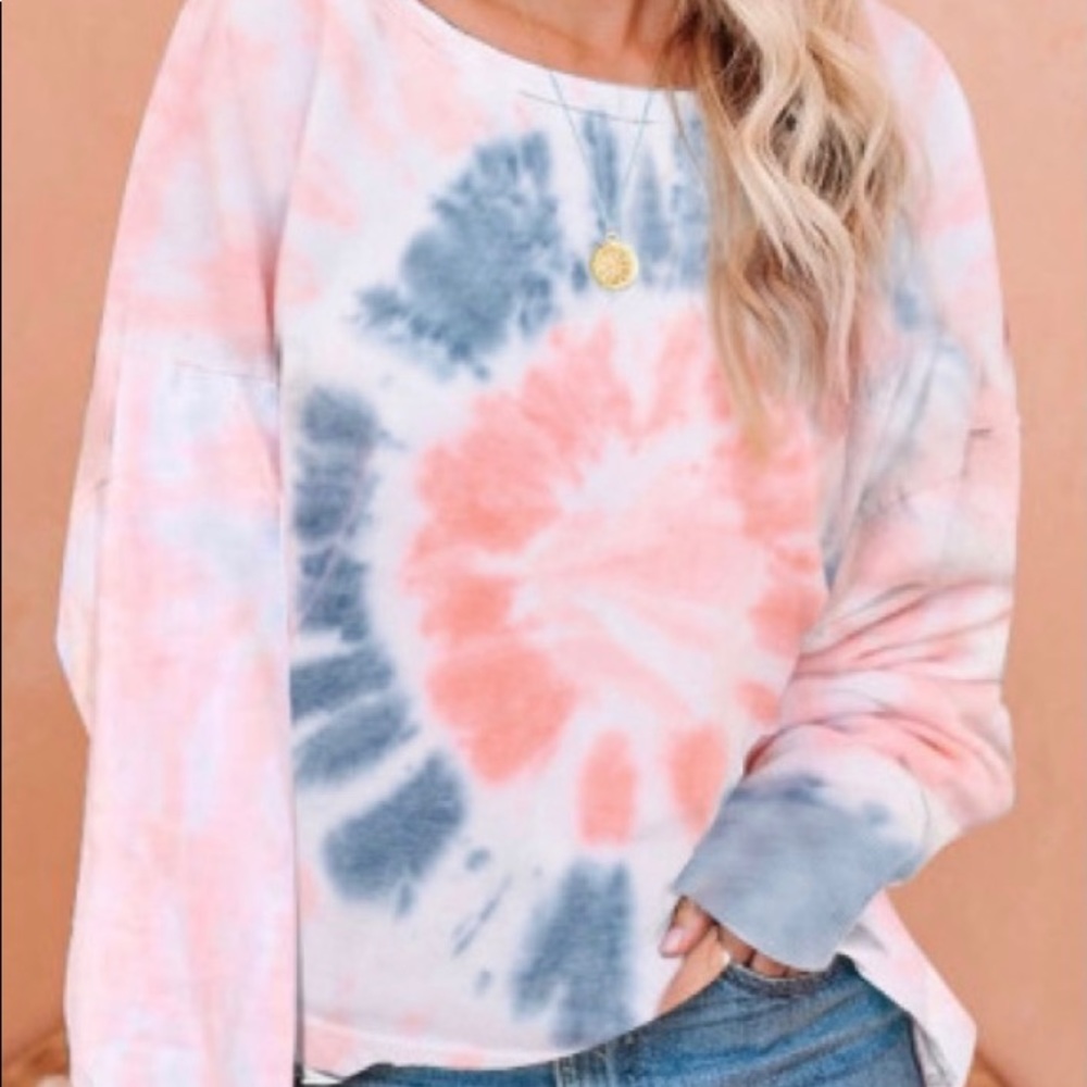 Cotton Candy Color Tie Dye Slouchy Pullover New Boutique - Picture 5 of 6